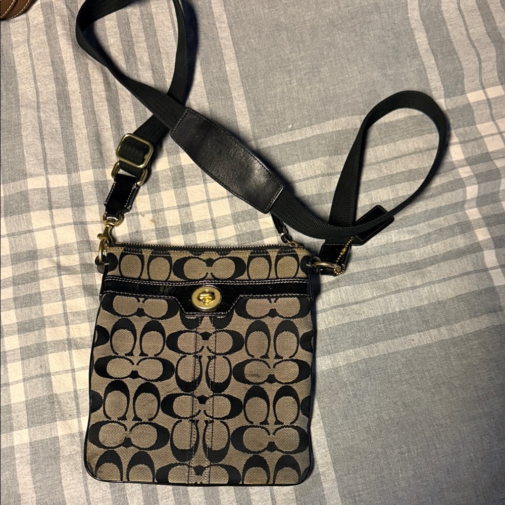 Coach Signature Black and Tan Crossbody Bag